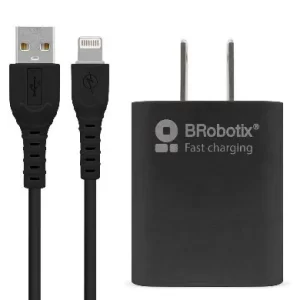 COMBO CARGA RÁPIDA: CARGADOR USB V3.0 + CABLE LIGHTNING. NEGRO (6001356), Brobotix