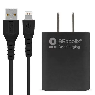 COMBO CARGA RÁPIDA: CARGADOR USB V3.0 + CABLE LIGHTNING. NEGRO (6001356), Brobotix