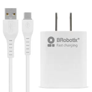 COMBO CARGA RÁPIDA: CARGADOR USB V3.0 + CABLE USB TIPO "C". BLANCO (6001318), Brobotix