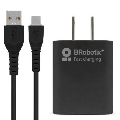 COMBO CARGA RÁPIDA: CARGADOR USB V3.0 + CABLE USB TIPO "C". NEGRO (6001561), Brobotix