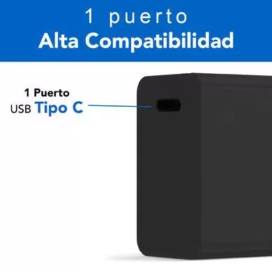 Cargador Carga Rápida, USB V3.0 20W, 1 Puerto Tipo C, Negro, 6006627, BROBOTIX - Imagen 2