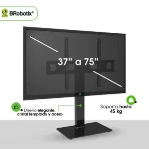 SOPORTE TV PARA ESCRITORIO O MESA CON BASE DE CRISTAL TEMPLADO, 37-75 PULGADAS, RESISTENCIA 45 KG, 6007778 BROBOTIX