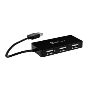 Hub TechZone, 4 puertos USB 2.0, color negro, 1 año de garantía.