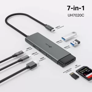 Hub USB tipo C 7 en 1 (UH7020C) Conector 1*USB tipo C, 7 puertos, Interfaz de vídeo 1*HDMI 4K a 60 Hz
