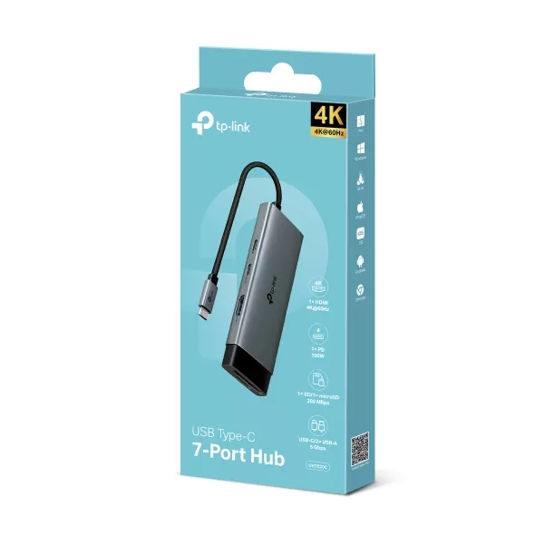 Hub USB tipo C 7 en 1 (UH7020C) Conector 1*USB tipo C, 7 puertos, Interfaz de vídeo 1*HDMI 4K a 60 Hz - Imagen 3