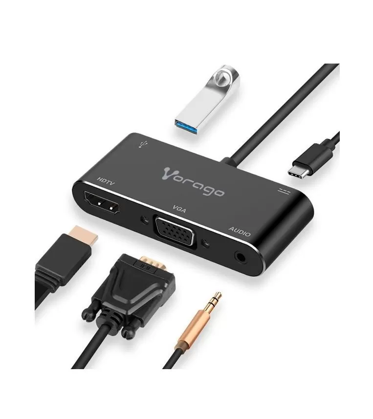 Convertidor Vorago 5 en 1 ADP-350 Usb tipo C a HDMI, VGA, Usb 3.0, Jack 3.5MM, PD