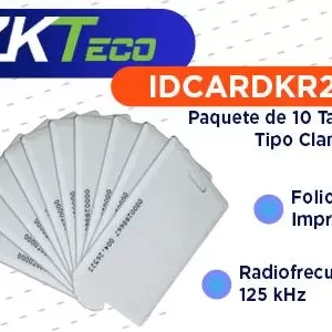 ZKTECO IDCARDKR2K - Paquete con 10 Tarjetas ID con Frecuencia de 125 kHz, Tipo Clamshell (Perforada y Grosor de 1.88 mm) con Folio Impreso