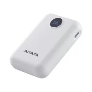 PowerBank ADATA C100 de 10,000 mAh. Carga simultánea de 2 dispositivos. Con indicador LED de carga. Color BLANCO. PC10022-12WH