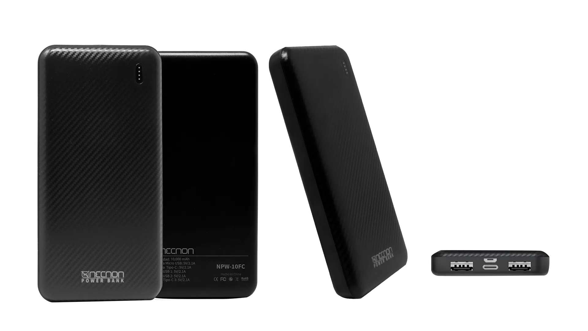 Power Bank NPW-10FC Necnon 10000mAh Carga 2.1A 2 A 3 Cargas