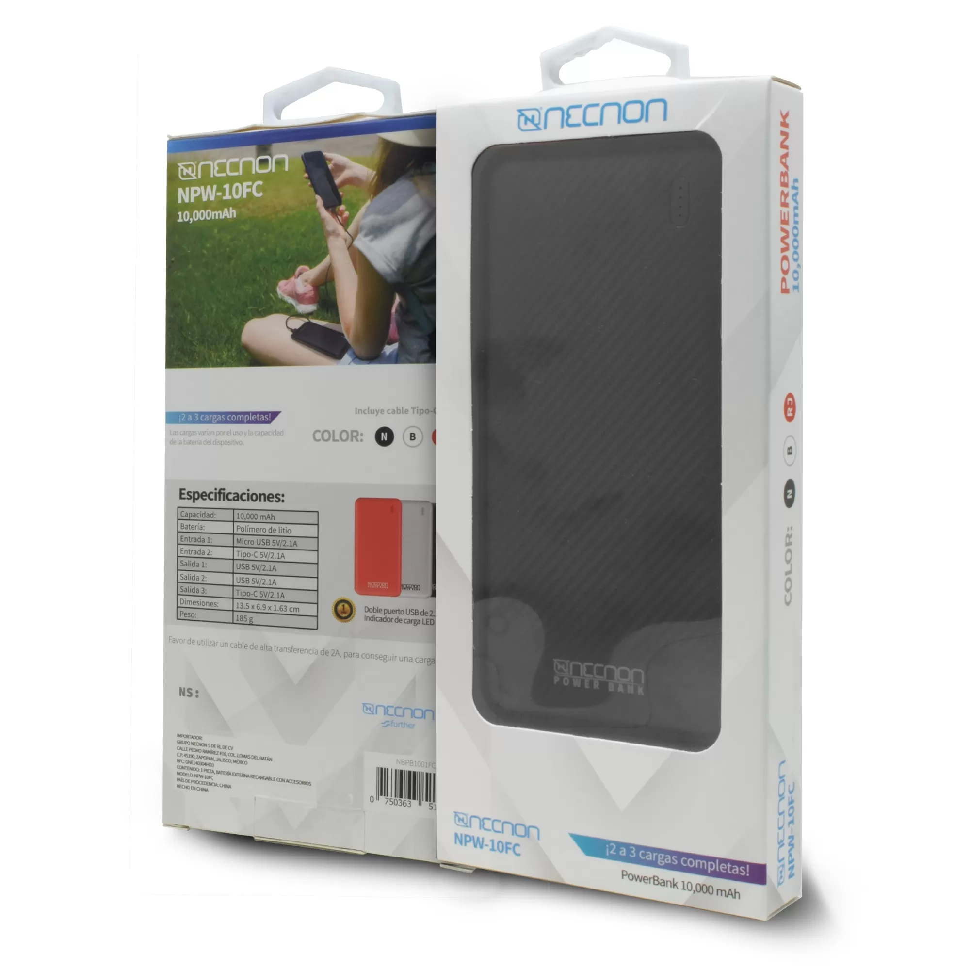 Power Bank NPW-10FC Necnon 10000mAh Carga 2.1A 2 A 3 Cargas - Imagen 4