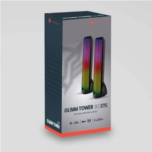Bocinas 2.0 Gamer Glimm Tower BG575 Balam Rush Conexión Bluetooth/Auxiliar, iluminación LED 3 modos, 10w RMS. Sonido estéreo, Alimentación 5 Vcc 1A, Tipo d