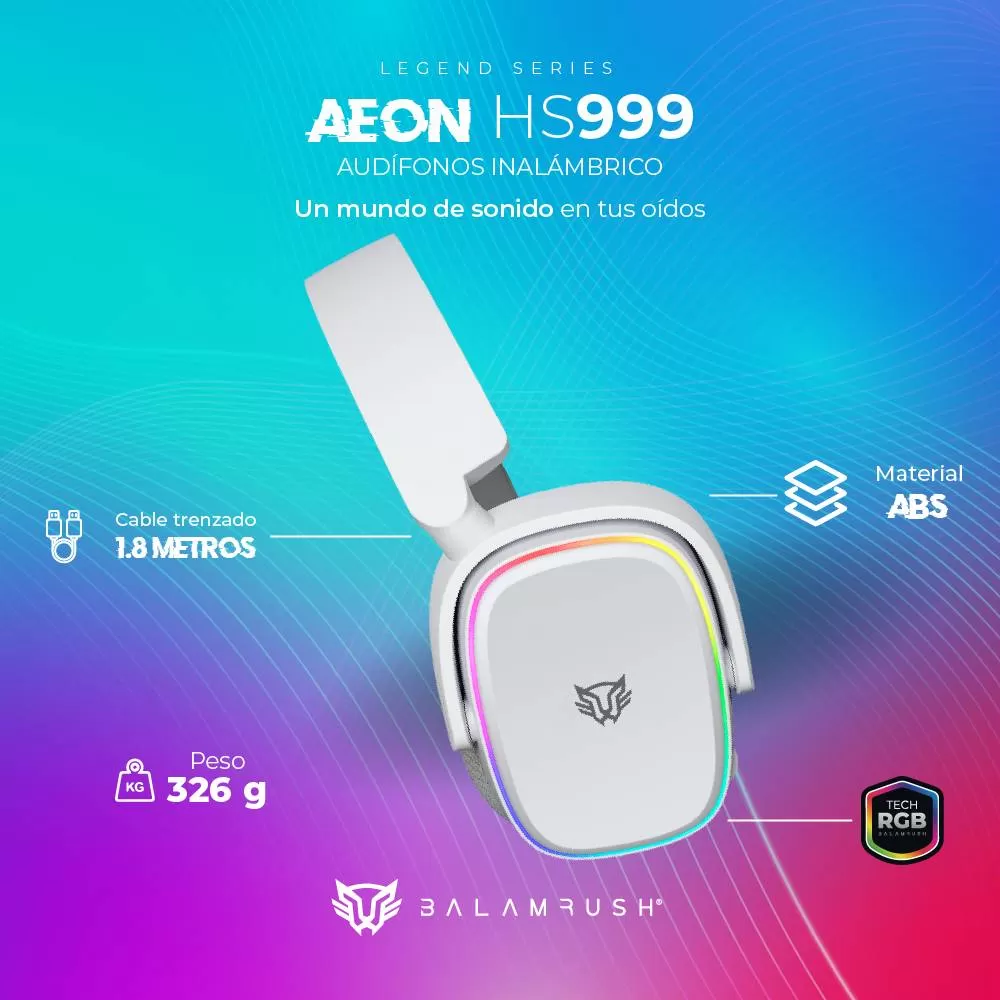 Audífonos 7.1ch Inalámbricos Aeon HS999 Balam Rush Conexión BT/ RF 2.4ghz, Micrófono desmontable, Bandas y carcazas intercambiables - Imagen 3