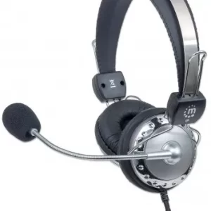 175517 Audífonos Estéreo, Micrófono con extensión metálica flexible y Diadema de acero inoxidable.