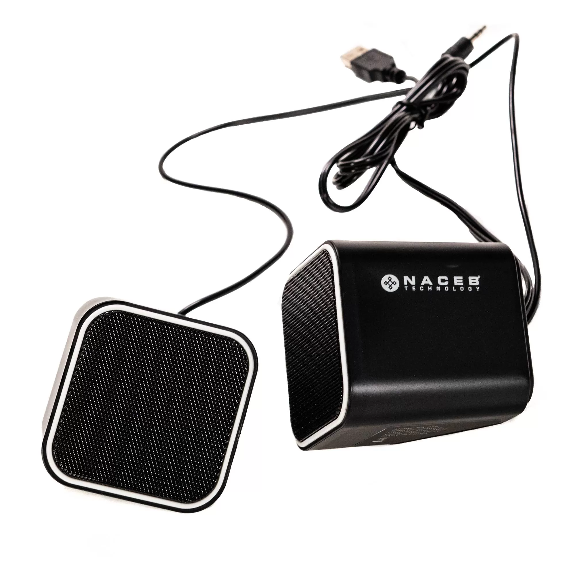 Par de bocinas MUILTIMEDIA Base escritorio, Control de volumen, Entrada de audifonos Color Negro Modelo (Naceb) 3W NA-082. - Imagen 2