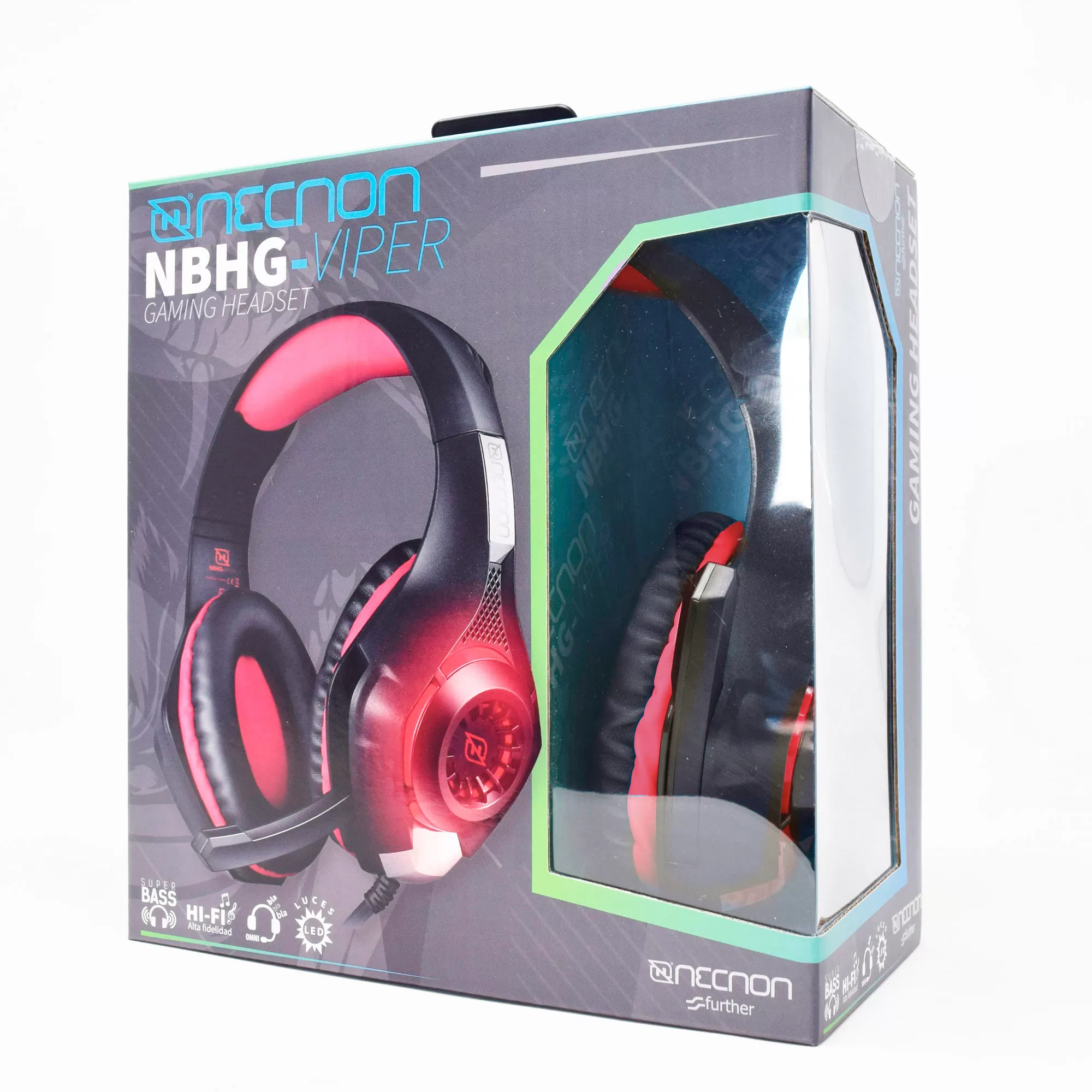 HEADSET GAMING OVER-EAR NBHG VIPER LED ALAMBRICO DIADEMA FLEXIBLE MICROFONO 3.5MM USB PC CONSOLAS CELULAR INC ADAPTADOR MEGABASS ROJO - Imagen 2