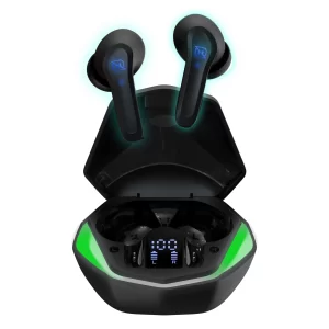 AUDIFONOS IN-EAR BLUETOOTH 5.1 TRUE WIRELESS GAMING SUPERBASS LUZ RGB 30MAH CAJA DE CARGA 200MAH MINIMA LATENCIA DISPLAY INFORMATIVO NEGRO