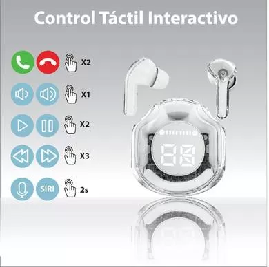AUDIFONO BLUETOOTH TWS V5.3, MODELO MOON, EARBUDS, IN-EAR, LED DIGITAL, CONTROL TÁCTIL, UNIVERSAL, BLANCO, 6005842 - Imagen 2