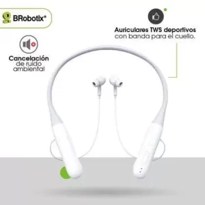 AUDIFONOS INALÁMBRICOS BLUETOOTH TWS, CON BANDA PARA CUELLO, COLOR BLANCO 6005903 BROBOTIX