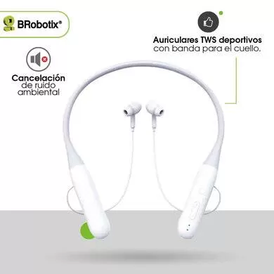 AUDIFONOS INALÁMBRICOS BLUETOOTH TWS, CON BANDA PARA CUELLO, COLOR BLANCO 6005903 BROBOTIX