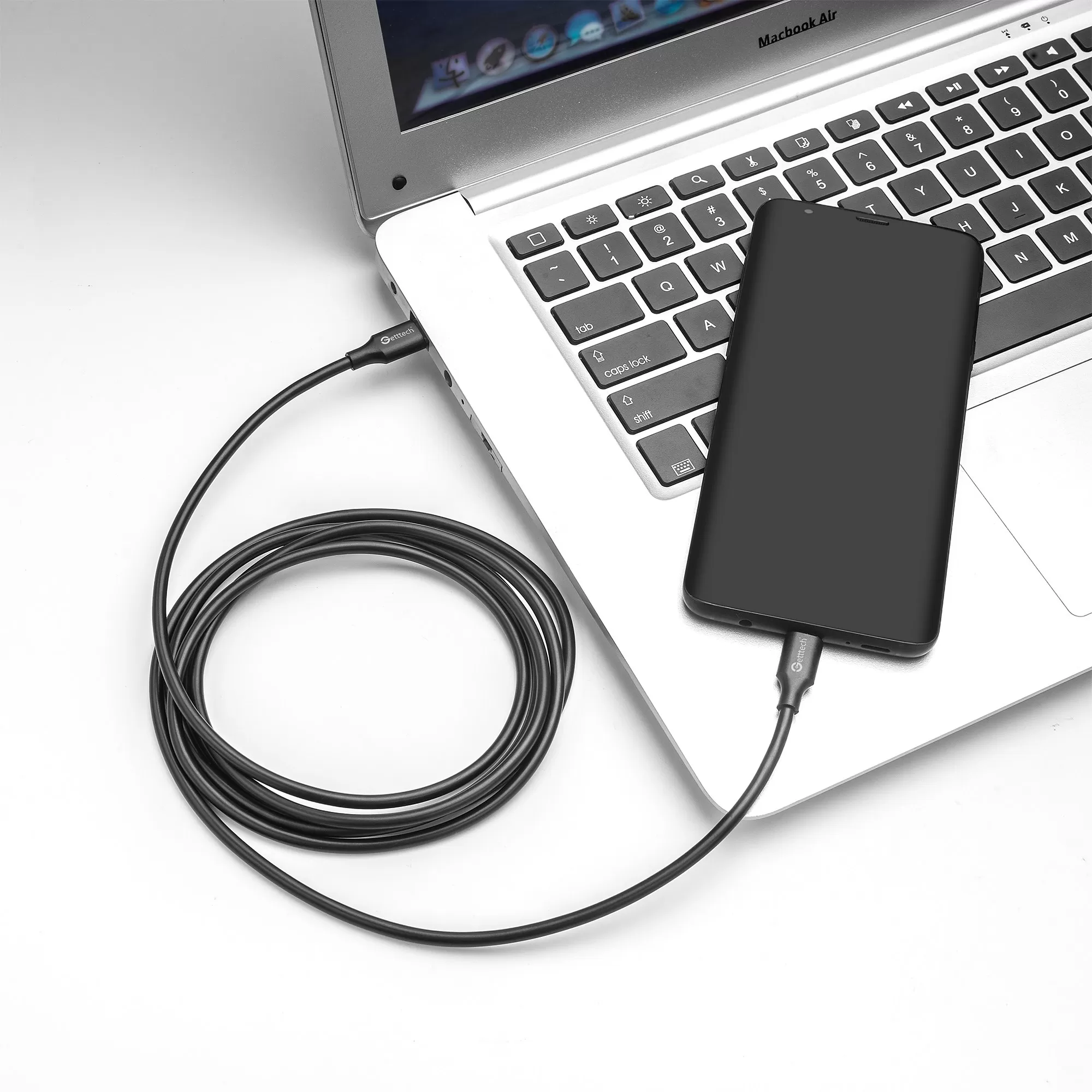 GETTTECH CABLE USB C A USB C VELOCIDAD DE TRANSFERENCIA RAPIDA, 2 METROS, COMPATIBLE CON DIFERENTES DISPOSITIVOS, COLOR NEGRO MOD. GCU-UCQC-01 - Imagen 3
