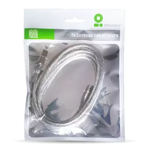 Cable USB A a B, V2.0 Para impresora universal, Alta velocidad, Plateado translucido, 4.5 m, 102366 BROBOTIX