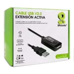Cable USB V2.0 Extensión Activa BROBOTIX 372782, USB Tipo A macho, USB Tipo A hembra, Macho/hembra, 15 m, Negro