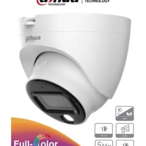 Cámara Domo Full Color 5MP, micrófono integrado, lente 3.6 mm, Visión 88°. Ofrece imagen a color 24/7, WDR real 120dB, LEDs para 20 metros, IP67