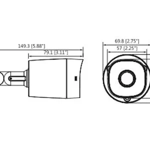 Cámara DAHUA HAC-B2A51N-0280B-S2 bullet de 5 MP lente de 2.8 mm y ángulo de visión de 106°. Incorpora IR 20 m para visión nocturna, resistente IP67 NB