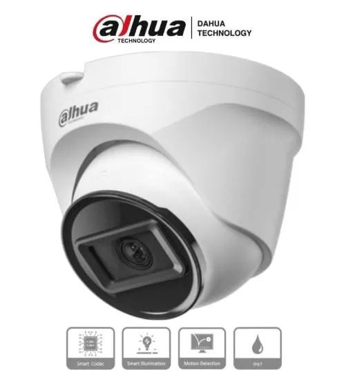 DAHUA IPC-T1E20 -Camara IP Domo de 2 MP, lente de 2.8 mm y 99° de visión. IR de 30 m, protección IP67,PoE. DWDR, 3D NR, HLC, BLC y compresión H.265+