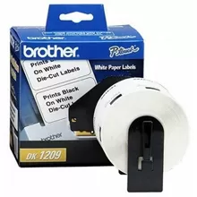 Etiqueta blanca de papel Brother DK1209, 800 etiquetas de 28.9 mm de ancho x 62 mm de largo. Impresión en negro. QL800 / QL810W / QL1110NWB.
