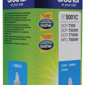Botella de tinta Brother BT5001C cian, rendimiento aproximado 5,000 páginas, compatible con DCPT220, DCPT520DW, DCPT720DW, MFCT920DW