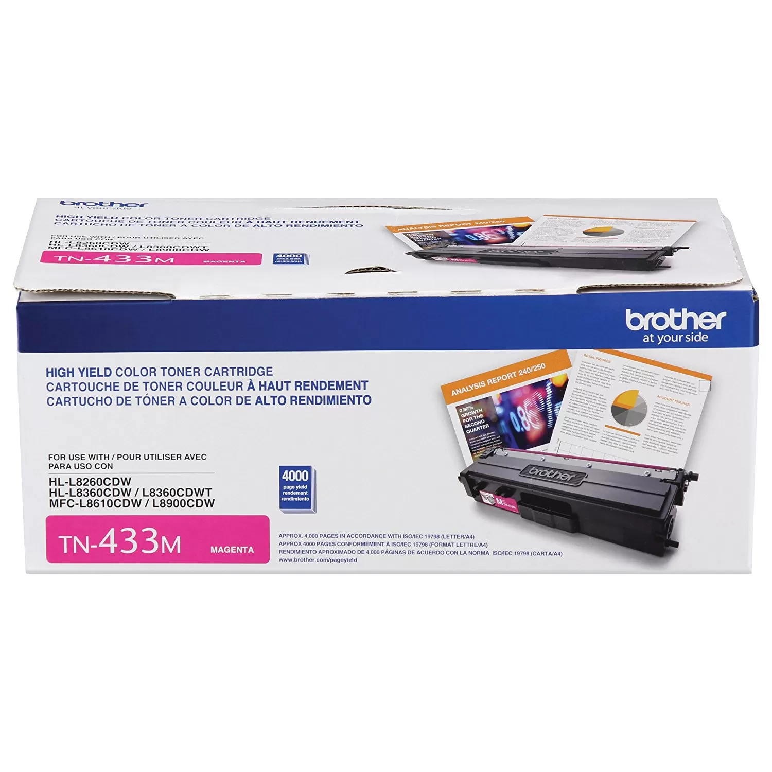 Tóner Brother TN433M magenta, rendimiento apróximado 4,000 páginas, compatible con MFCL8900CDW - Imagen 4
