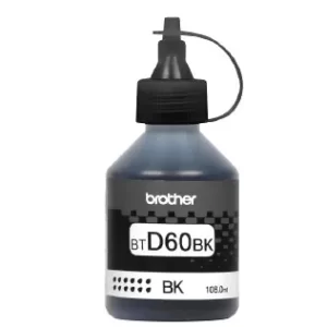 Botella de tinta Brother BTD60BK negro, rendimiento aproximado 5,000 páginas, compatible con DCPT220, DCPT520DW, DCPT720DW, MFCT920DW