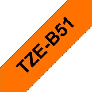 Etiqueta naranja continua laminada Brother TZEB51, de 24 mm de ancho x 5 mts de largo. Impresión en negro.