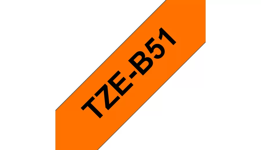 Etiqueta naranja continua laminada Brother TZEB51, de 24 mm de ancho x 5 mts de largo. Impresión en negro.