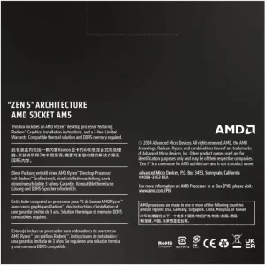 AMD RYZEN 7 9700X, 8 núcleos, socket AM5, No incluye ventilador, Con gráficos incluidos.