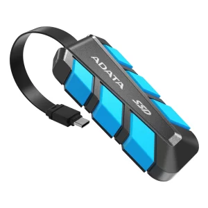 SSD Externo ADATA SC740 1TB. USB tipo C incorporado, 1.050/1.000 MB/s lectura/escritura, Resistente a caídas MIL-STD. Color AZUL. N.P. SC740-1000G-CBU