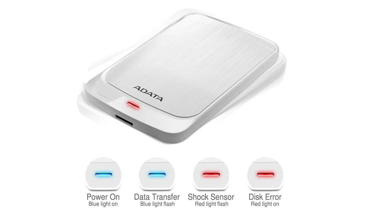 Disco Duro Externo ADATA 2.5 HV320 1TB, USB 3.2, Gen1 (USB 5Gbps) compatible con 3.1 y 2.0. BLANCO. AHV320-1TU31-CWH