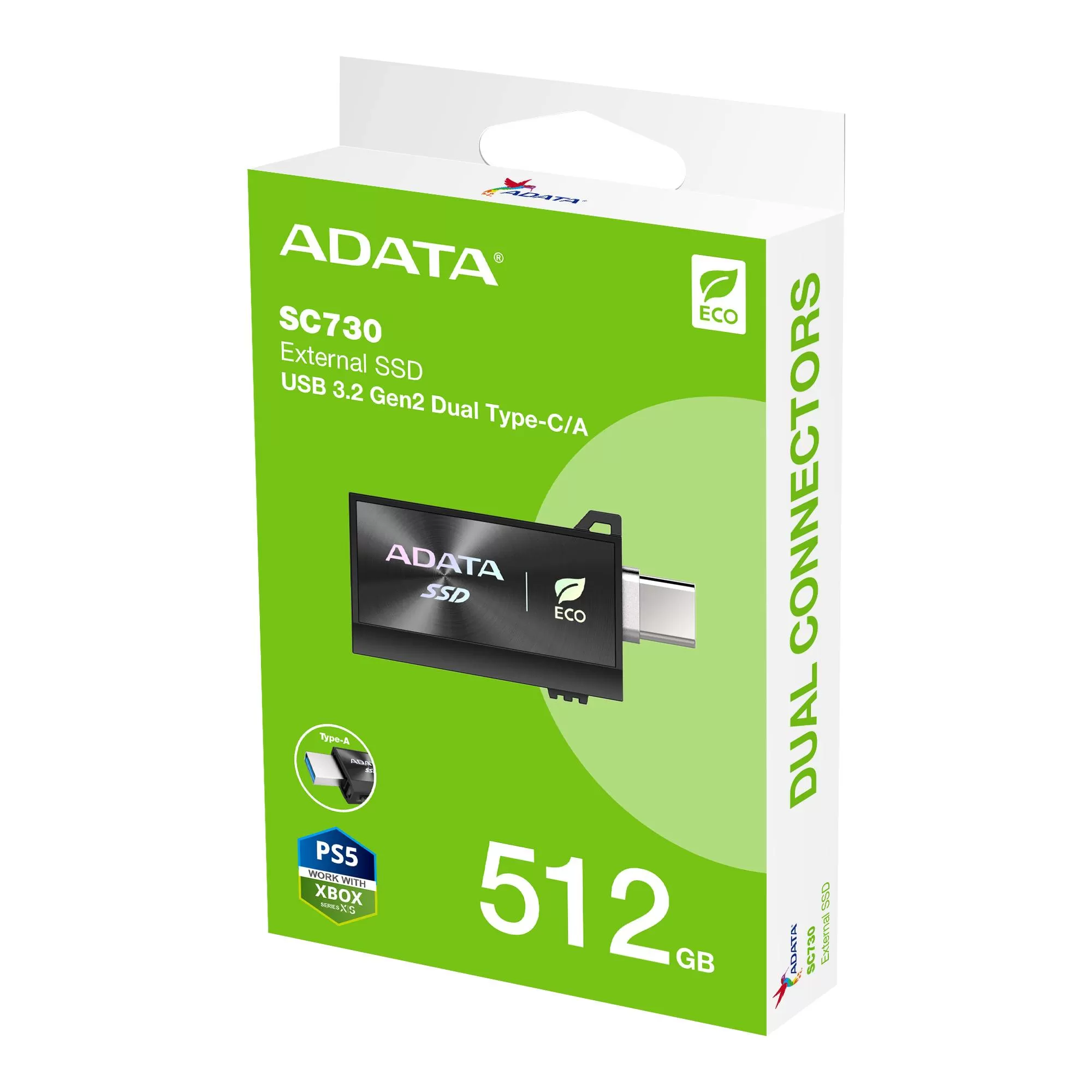 SSD Externo ADATA SC730 512GB. conectores dobles USB-C y USB-A integrados (USB 3.2 Gen2). 600 MB/s de lectura/escritura. Color NEGRO. SC730-512G-CACTI - Imagen 4
