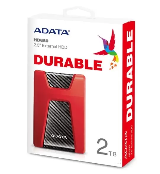 Disco Duro Externo ADATA HD650, 2 TB, USB 3.2 Gen1 (compatible con las versiones anteriores USB 2.0), 2.5 pulgadas, Rojo