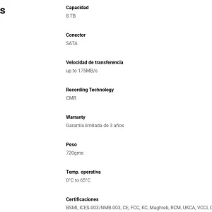 Disco Duro Western Digital PURPLE WD85PURZ 8TB