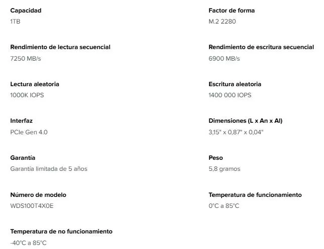 SSD BLACK WDS100T4X0E SN7100 1TB M.2 - Imagen 4