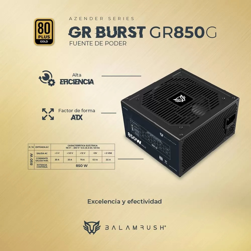 Fuente de Poder 850W 80 Plus Gold BALAM RUSH GR BURST GR850G LEGEND SERIES. - Imagen 4