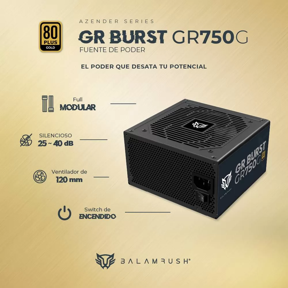 Fuente de Poder 750W 80 Plus Gold BALAM RUSH GR BURST GR750G LEGEND SERIES - Imagen 2