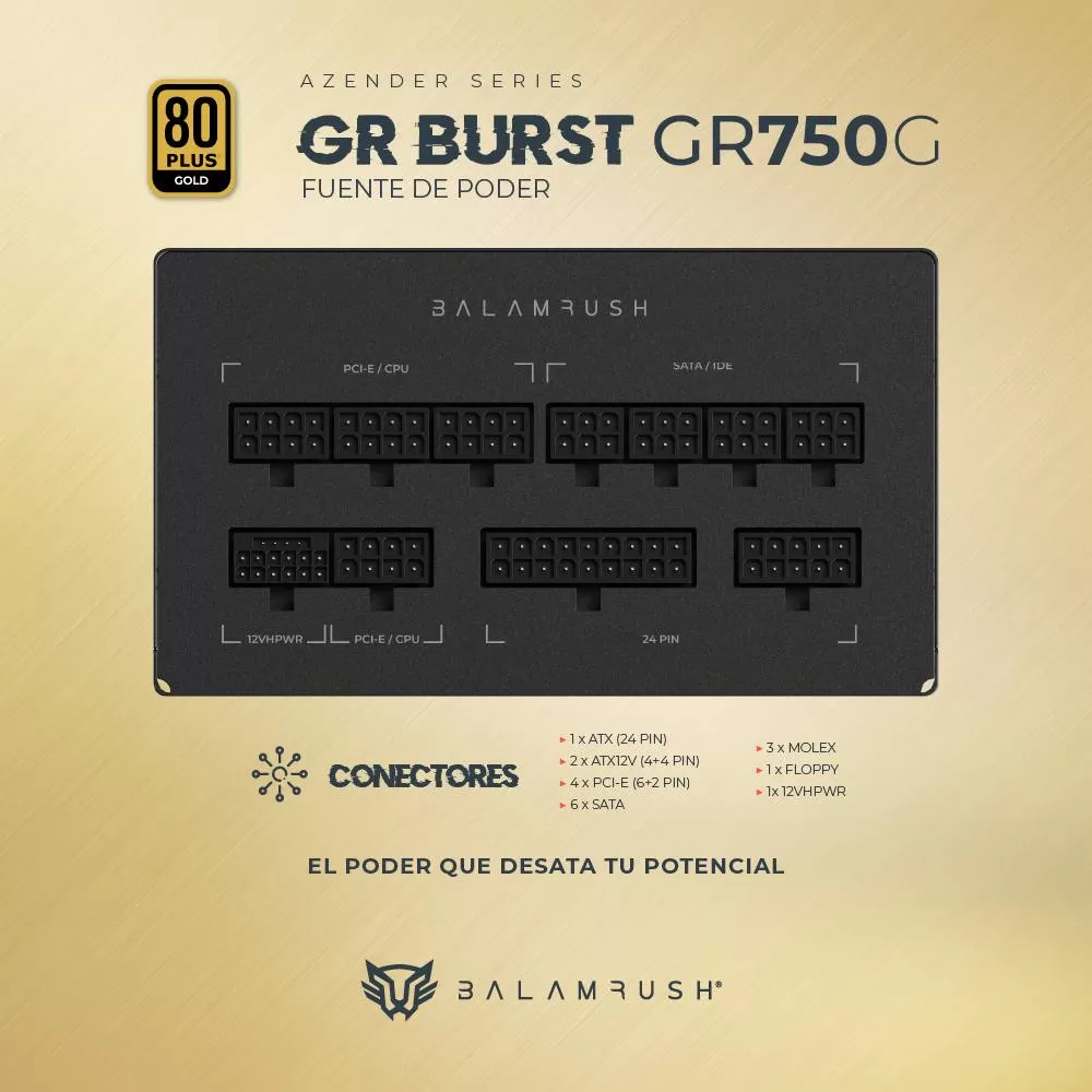 Fuente de Poder 750W 80 Plus Gold BALAM RUSH GR BURST GR750G LEGEND SERIES - Imagen 3