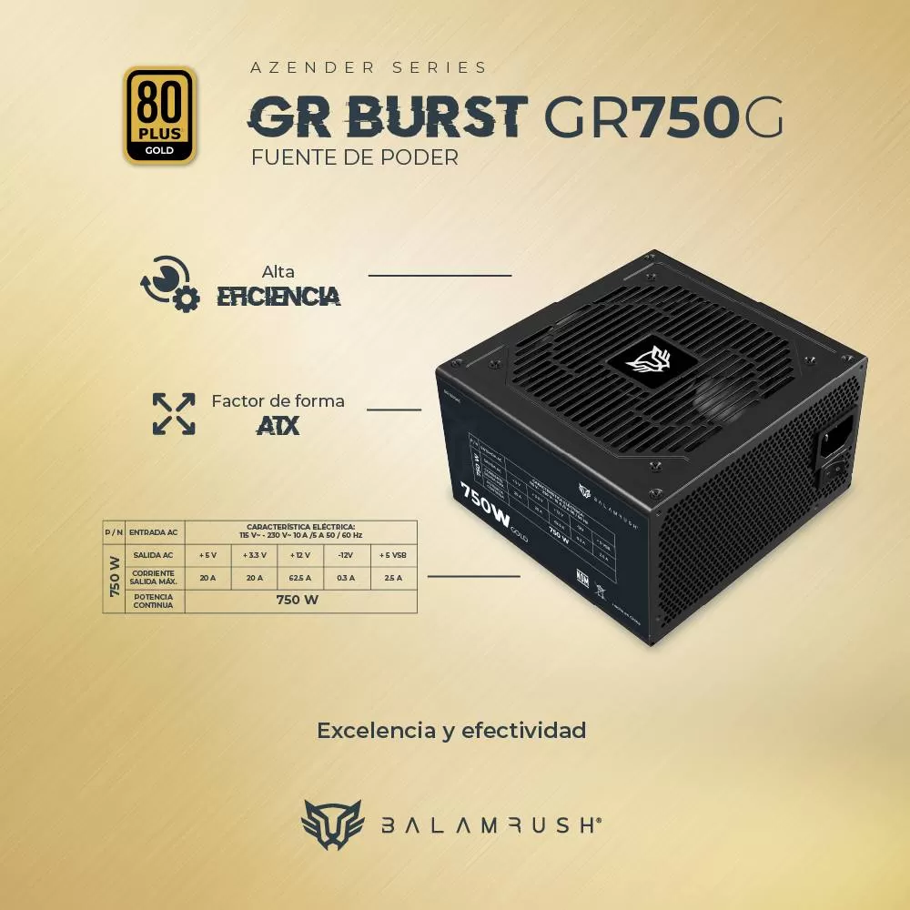 Fuente de Poder 750W 80 Plus Gold BALAM RUSH GR BURST GR750G LEGEND SERIES - Imagen 4
