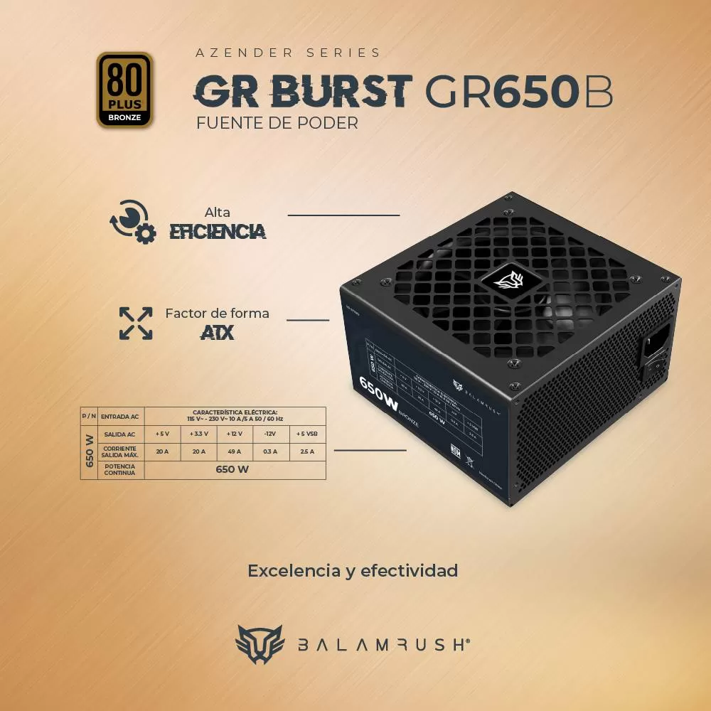 Fuente de Poder 650W 80 Plus Bronce BALAM RUSH GR BURST GR650B LEGEND SERIES. - Imagen 4
