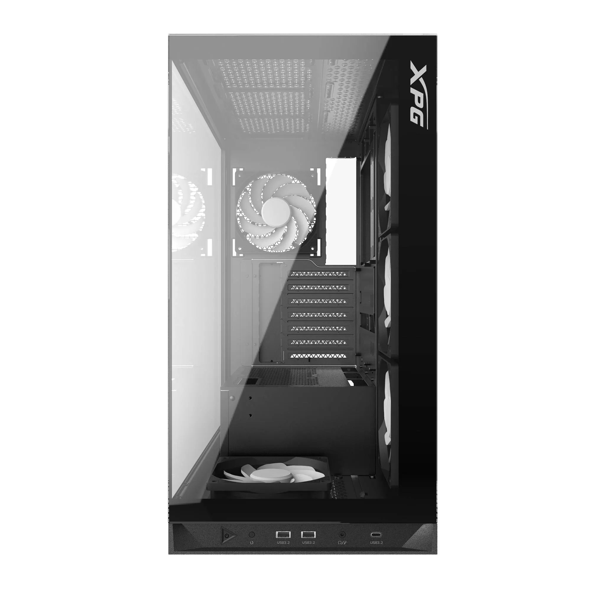 Gabinete GAMER XPG INVADER X Media torre (ATX, Micro-ATX y Mini-ITX) Panel frontal y lateral vidrio templado. Ventiladores incluidos. INVADERXMT-BKCWW