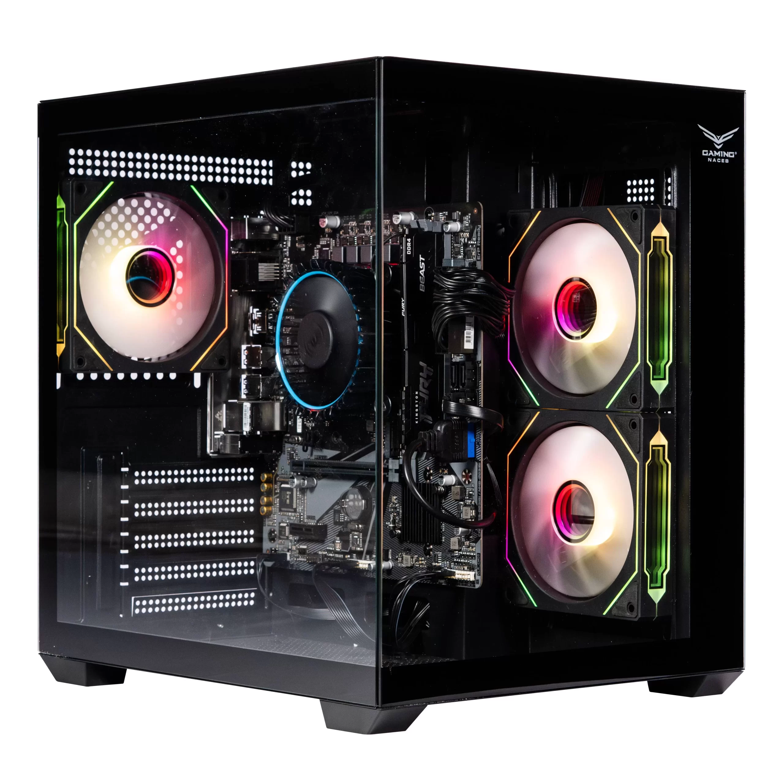NACEB GABINETE GAMER C/VENTANA Cristal Templado, Ventiladores 2 Laterales 1 Trasera RGB, USB 3.0: 1/usb 2.0:1 HD audífonos/HD micrófono, Negro NA-0636N