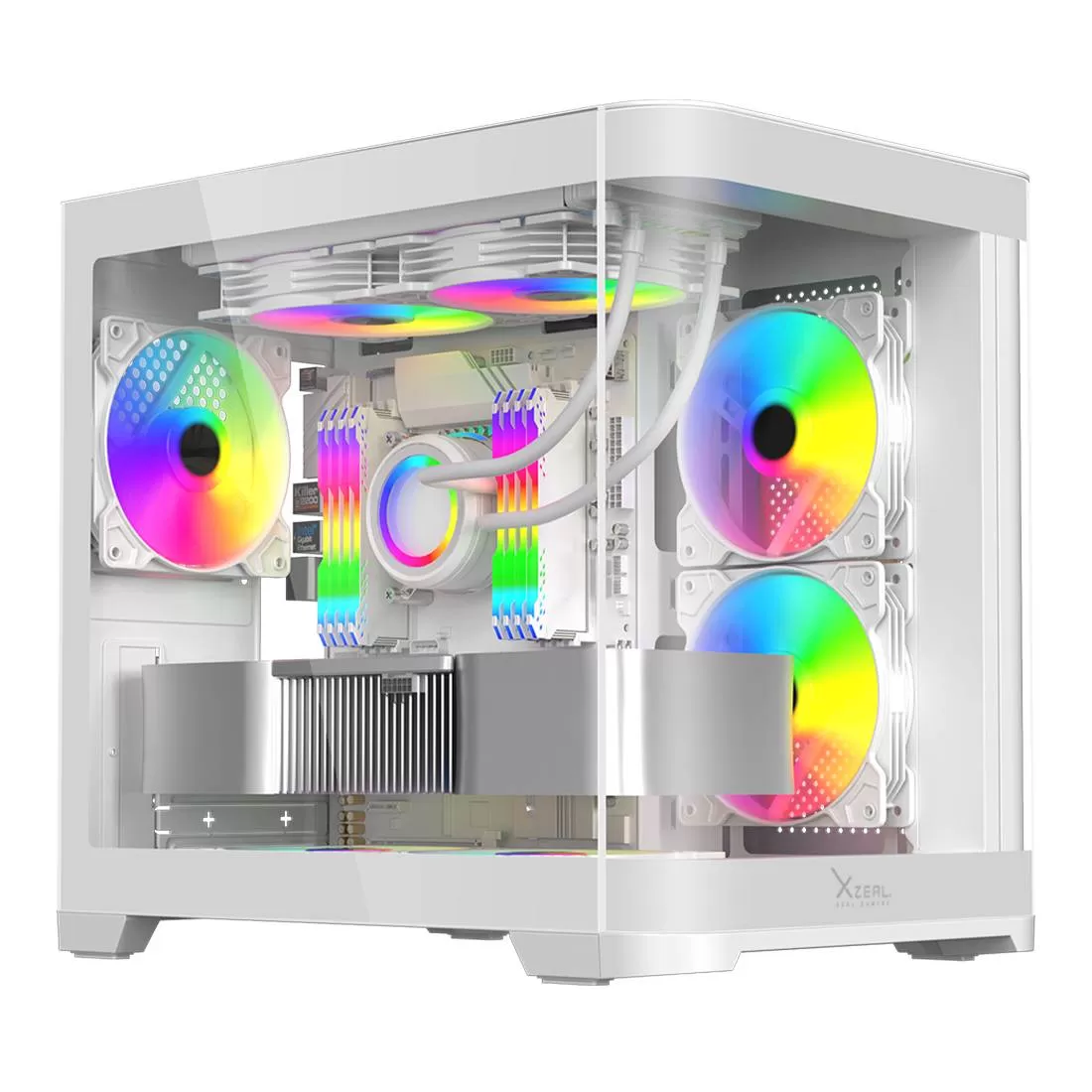 Gabinete Curvo Xzeal M-ATX/ITX 2x USB 2.0 + 1x USB 3.0 + 3.5 mm + 3 Ventiladores RGB Blanco - Imagen 2